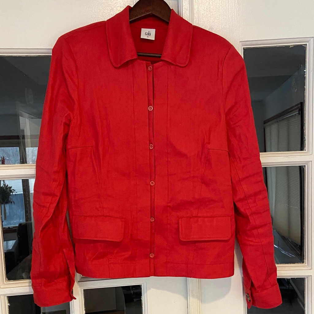 Cabi Linen Vibrant Red Button-Up Jacket